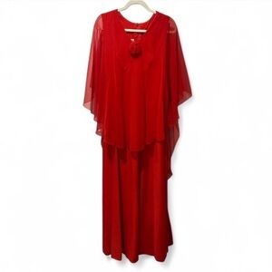 1970s Red Vintage Empire Waist Cape Dress